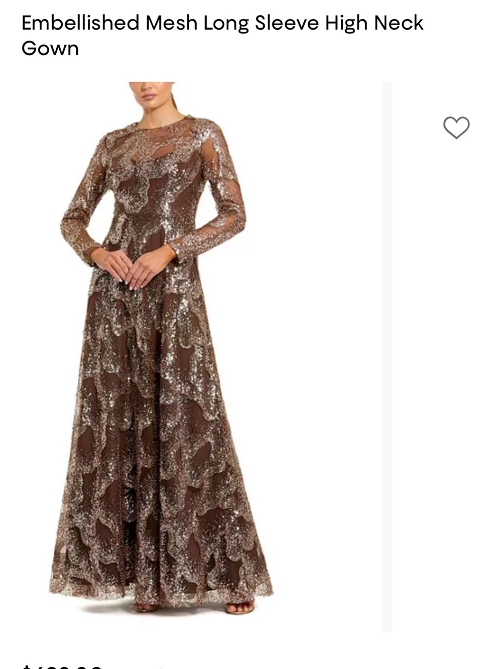 Mac Duggal Brown Sequin Embellished Long Sleeve High Neck Gown